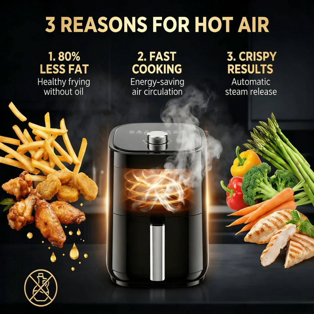 4L Heißluftfritteuse mit Sichtfenster, 1200W, 80% Weniger Öl, 4-in-1, Antihaftbeschichtet, Spülmaschinenfest, CE-Zertifiziert, Schwarz