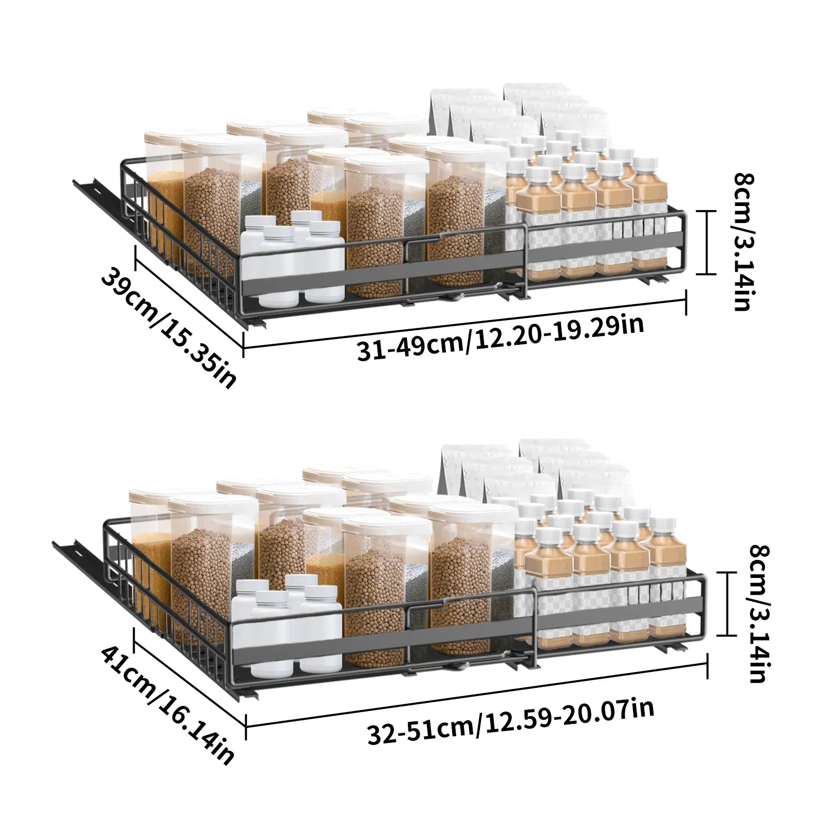 2 Pezzi Scaffale Estraibile per Armadio, Organizzatore Scorrevole da Cucina Senza Foratura per Spezie e Oggetti Vari