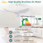 Ventilatore da soffitto Sofucor da 38 pollici silenzioso a corrente continua con luce LED, telecomando e 6 velocità, alta velocità del vento