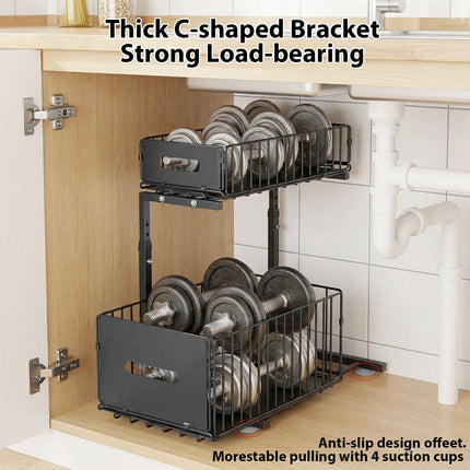 2-Tier Under Sink Pull-Out Organizer, Adjustable Kitchen Shelf, Pull-Out Cabinet Organizer, Spice Rack