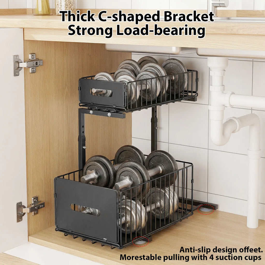 Ausziehbarer 2-stufiger Unterbau-Organizer, verstellbares Küchenregal, ausziehbarer Schrank-Organizer, Gewürzregal