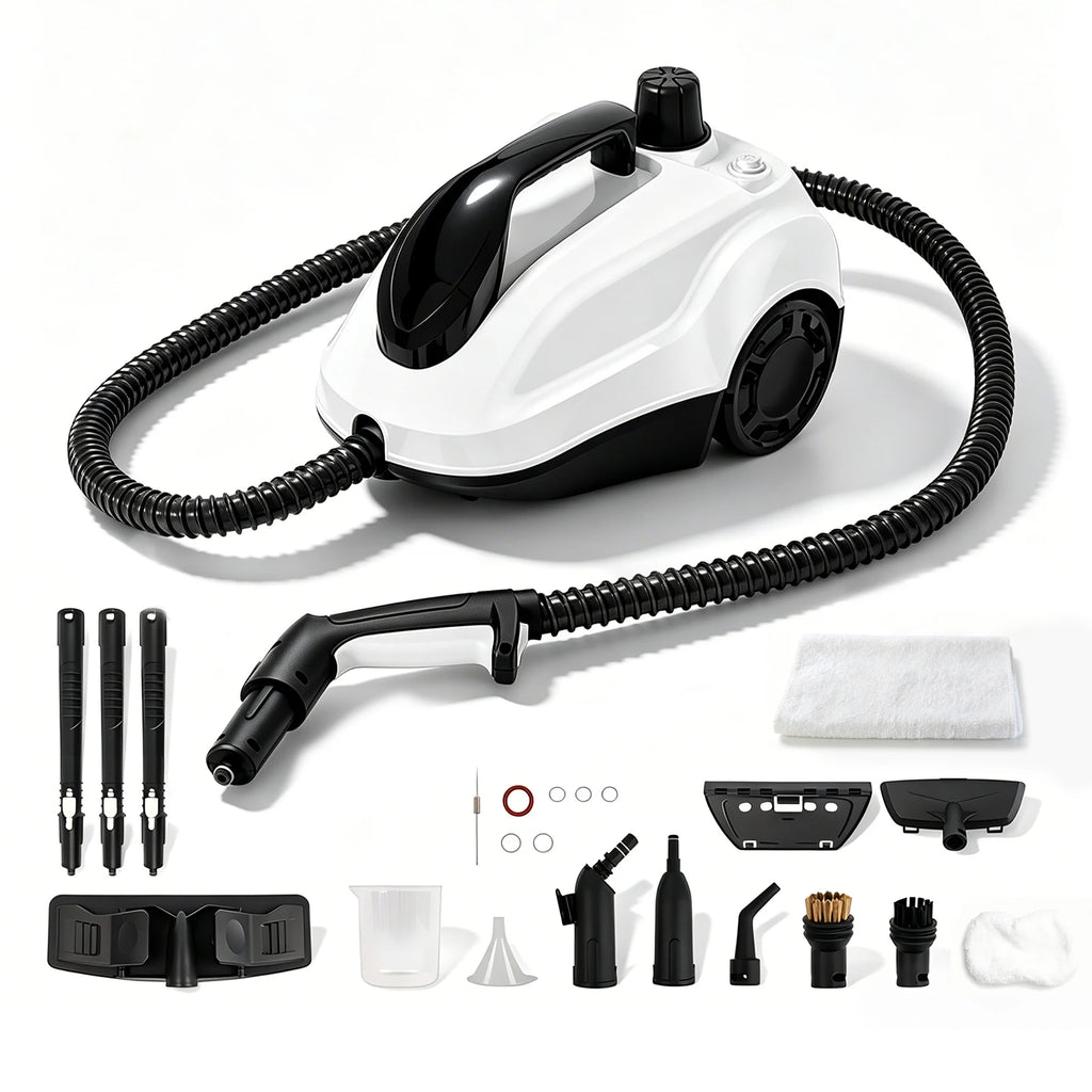 Podofo Dampfreiniger 2000W, 5 Bar Hochdruck, Tragbar mit 2,0L Kessel, Verlängerungsrohren, Dampfgriff, Bodenbürste, Chemikalienfreier Elektrischer Dampfreiniger für Fliesen, Fugen, Fi