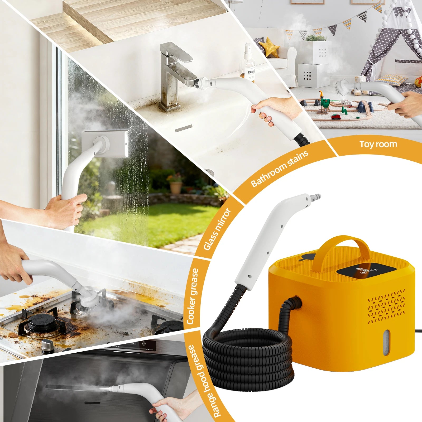 HIEE Tragbarer Dampfreiniger 1500W, 1200ML Hohe Temperatur, Reiniger für Küchenabzugshauben, Tiefenreinigung und Desinfektion, Elektrischer Dampfreiniger