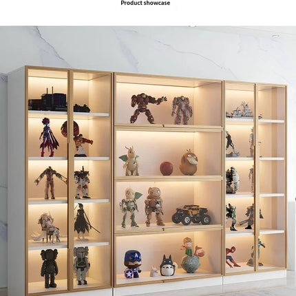 Customizable Display Case with Tempered Glass Door, LED Light, Large Capacity, Multiple Compartments, Aluminum Frame, Eco-Friendly