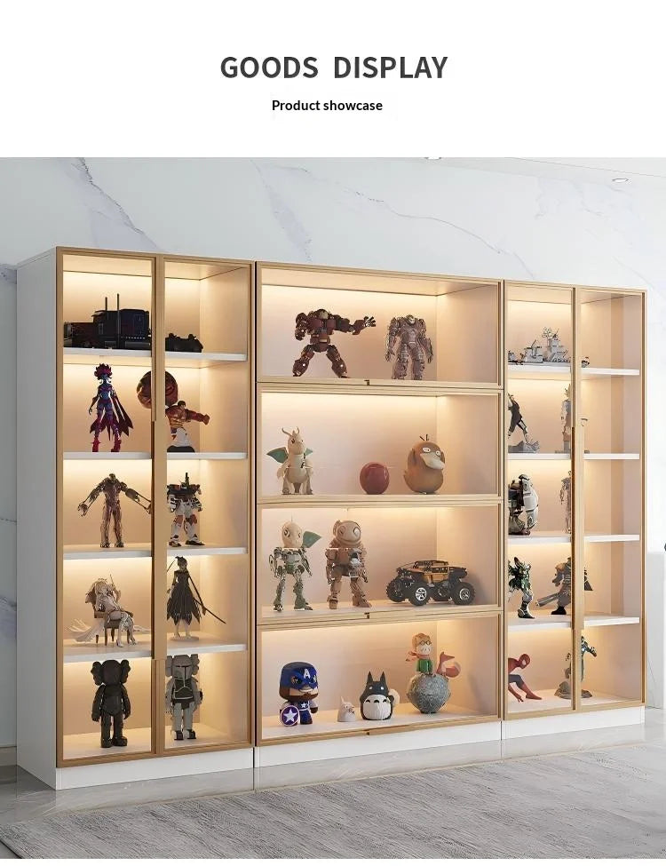 Vetrina Espositiva Personalizzabile con Porta in Vetro Temperato, Luce LED, Grande Capacità, Scomparti Multipli, Telaio in Alluminio, Eco-Friendly