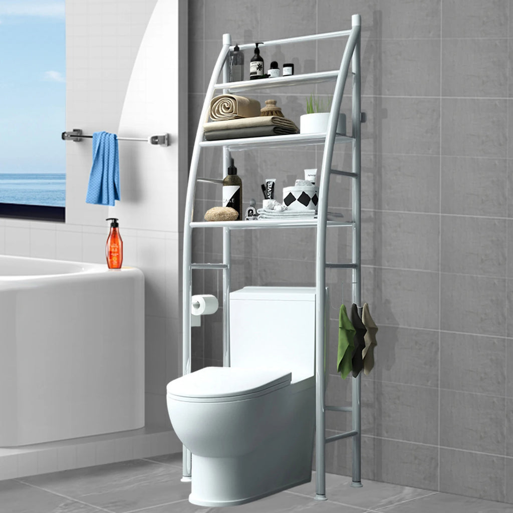 3-stöckiges Metall-WC-Regal, Badezimmer-Organizer über der Toilette, für Küche, Waschküche, Wohnzimmer, kein Bohren erforderlich.