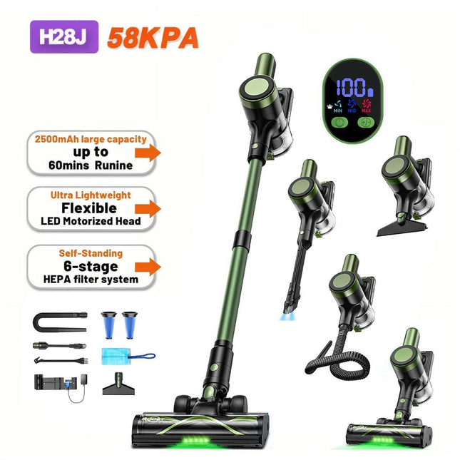 Aspirapolvere senza fili, autoportante, 58Kpa/55 minuti/10-in-1, con spazzola illuminata a LED per peli di animali domestici/tappeti