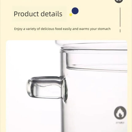 1350/1900 ml Ciotola per zuppa in vetro borosilicato alto con manico, pentola in vetro resistente al calore con coperchio, pentola trasparente