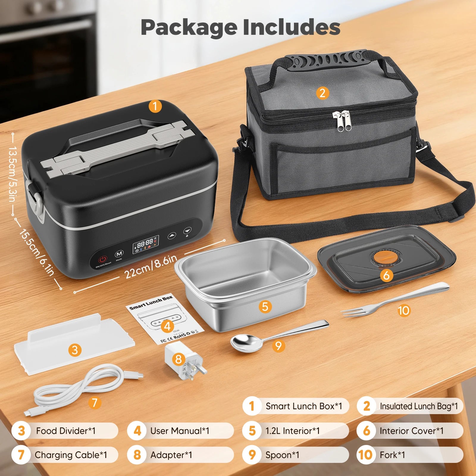 Tragbarer kabelloser Speisenwärmer 100/80/60W, schnelle Erwärmung, große Kapazität 1/1.2L, 4 Heizmodi mit Timer, 12000mAh für Büro und Reisen