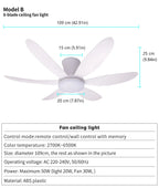 Ventilatore da Soffitto con Luce 42.91 Pollici, Motore DC Silenzioso a Risparmio Energetico, 3 Colori Variabili, 6 Velocità Regolabili, per Camera da Letto e Soggiorno