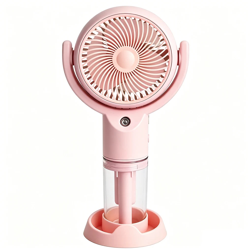 Ventilatore portatile a spruzzo, potente mini ventilatore da tavolo USB, flusso d'aria a 3 velocità, perfetto per casa, ufficio, camera da letto e viaggi all'aperto.