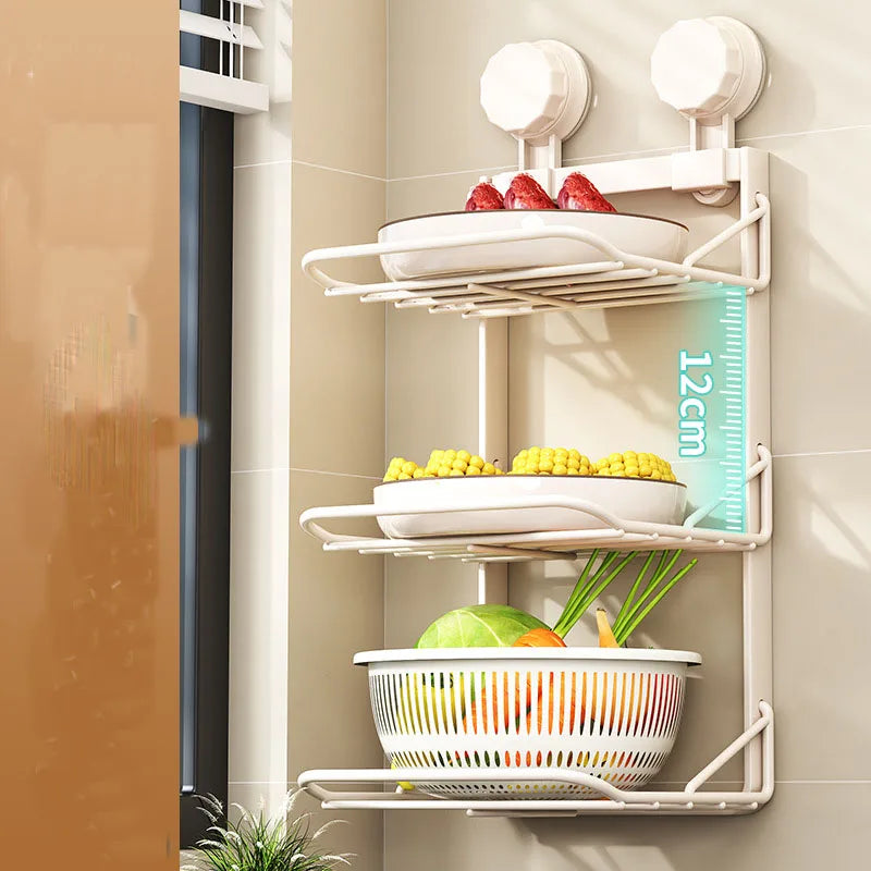 Ventosa multistrato Cucina Rastrelliere per verdure Frutta Parete angolare Vassoio per frutta Scaffale da cucina rimovibile Utensili senza trapano
