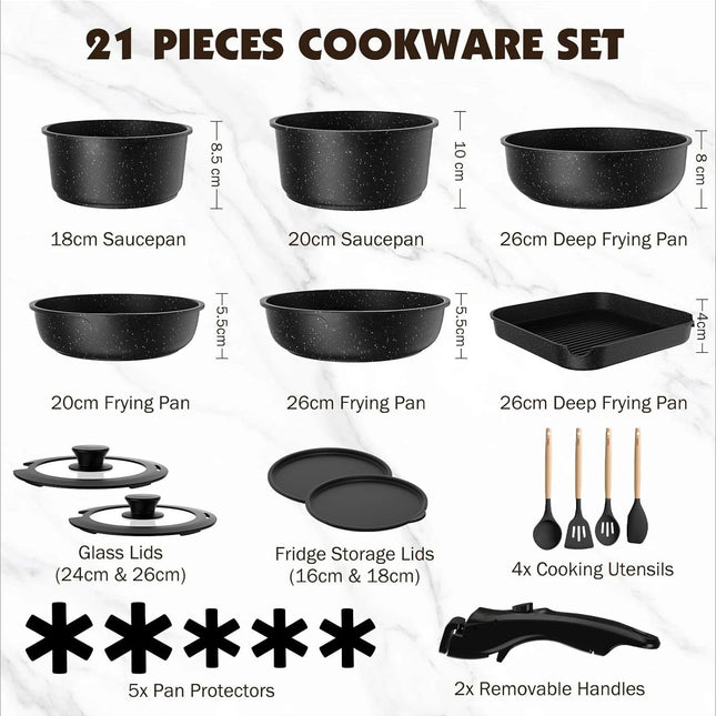 Set di utensili da cucina da 21 pezzi, pentole e padelle antiaderenti