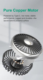 Ventilatore di raffreddamento per sedile auto EAFC a 3 velocità, ricarica USB, doppia testa, illuminazione LED, rotazione a 360 gradi, raffreddatore per il collo, per uso domestico e viaggi