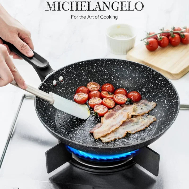 MICHELANGELO Padelle antiaderenti da 12 pollici con coperchio Rivestimenti in granito Padella Saute Pan Bistecca Uova Padella per tutte le fornelli