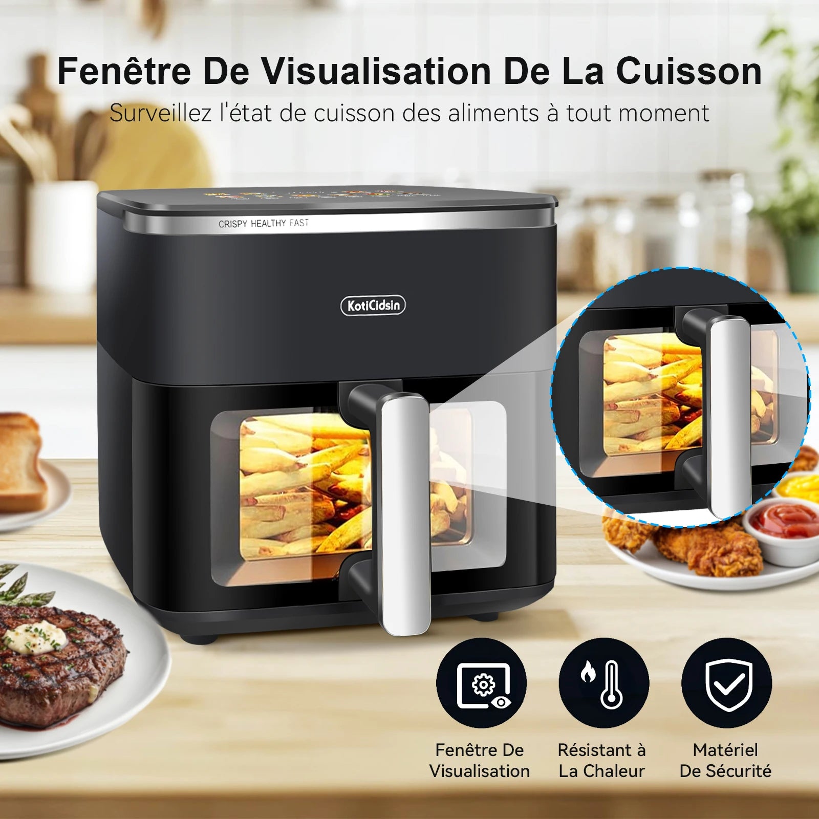 Friggitrice ad aria Koticidsin 11L 2000W Touch Screen con finestra visibile