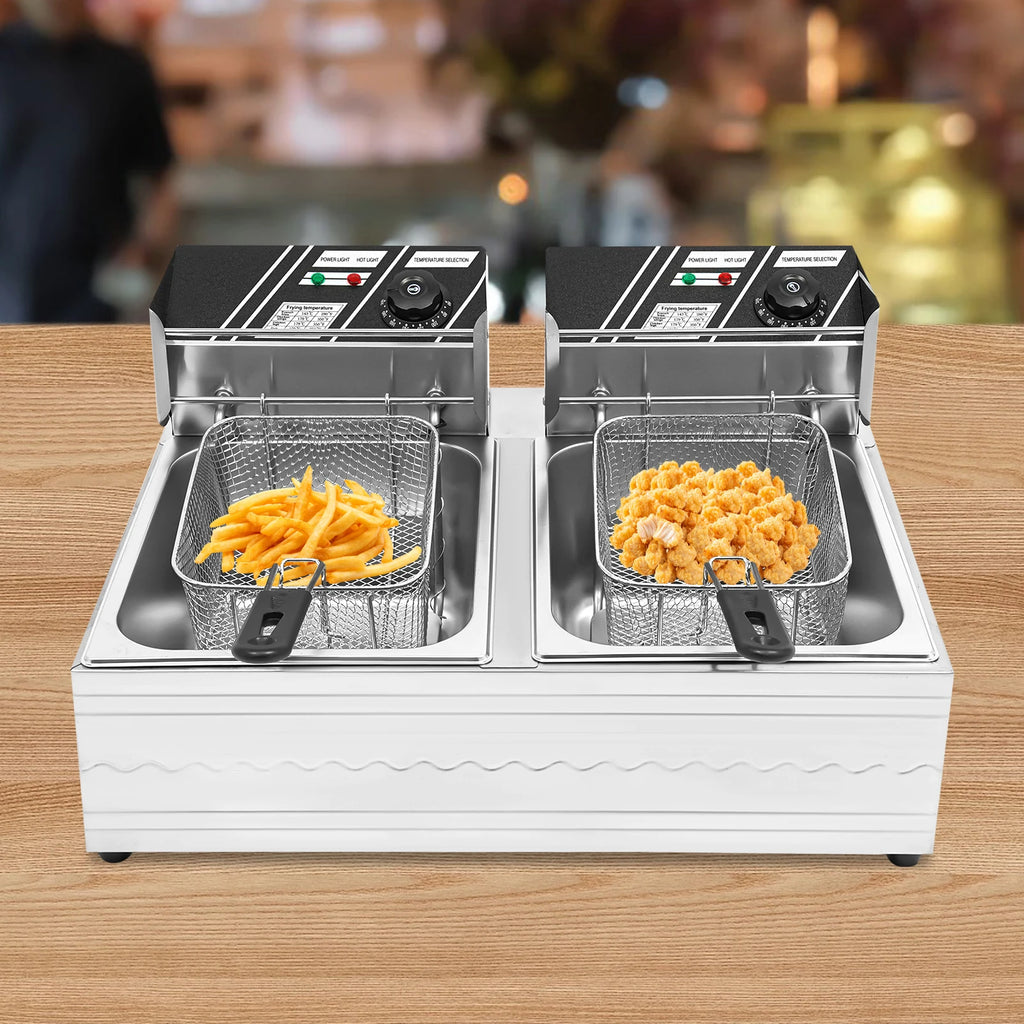 Friggitrice Elettrica a Doppia Vasca Bymaocar EF-82 2.5KW+2.5KW 30L Acciaio Inox 410