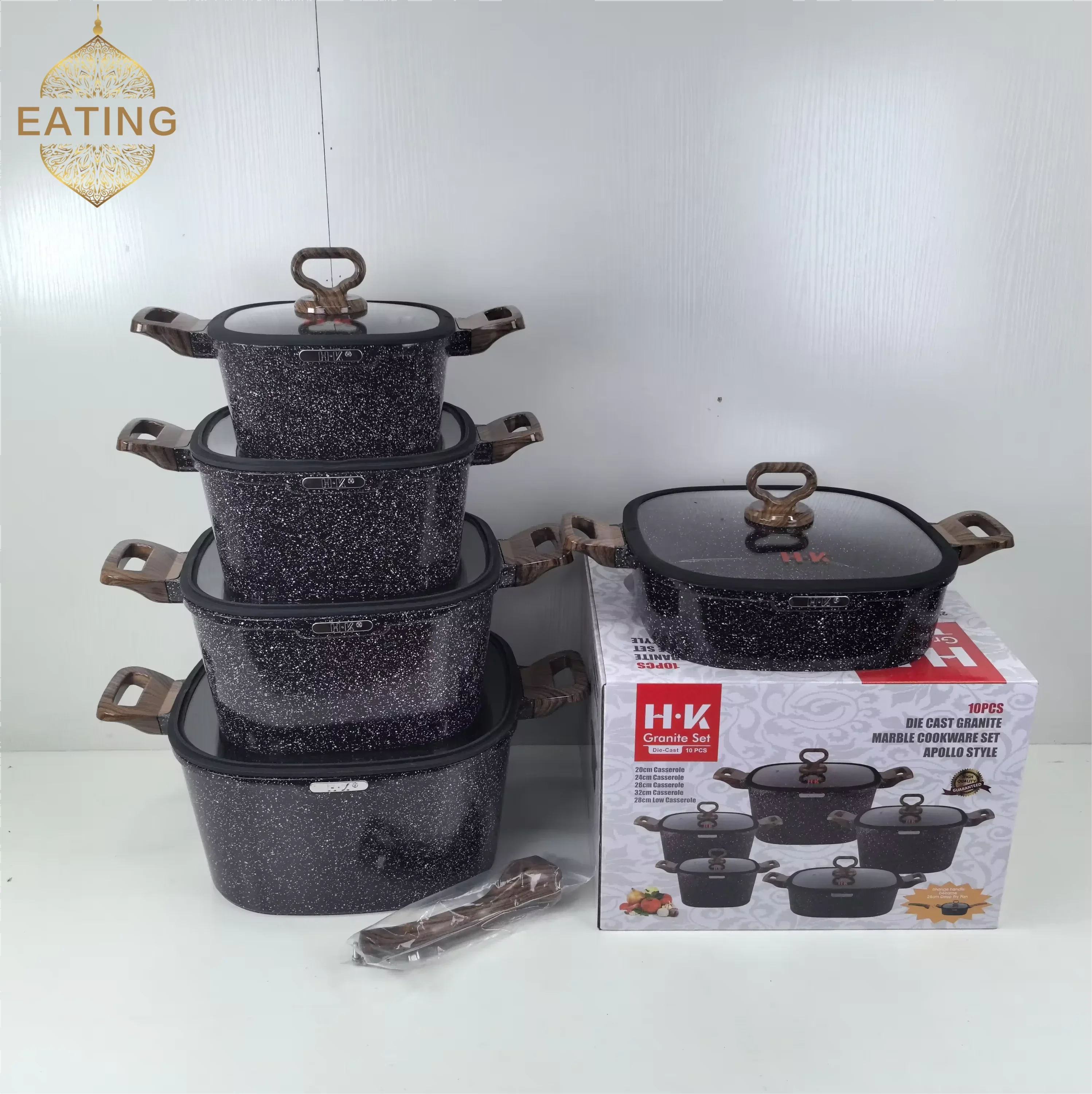 Set di pentole antiaderenti Set di pentole e padelle in granito da 10 pezzi Set di padelle per friggere senza PFOA a induzione Pentole Set da cucina antiaderente pressofuso