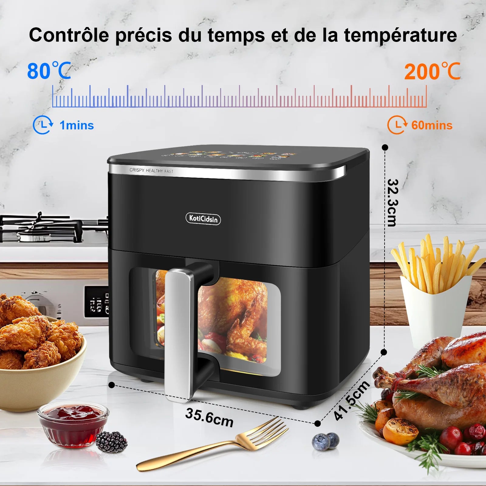Friggitrice ad aria Koticidsin 11L 2000W Touch Screen con finestra visibile