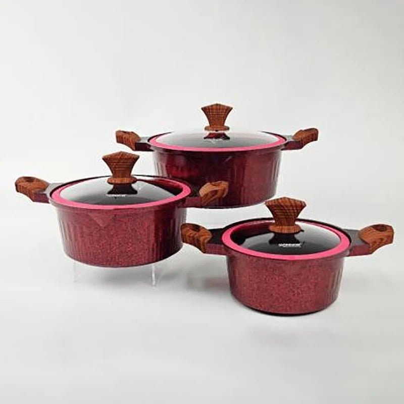 DONNOR Set di Pentole 6/15 Pezzi Pentola per Zuppa Antiaderente Pentola per Stufato con Coperchio in Vetro Pentole per Cappotto Sano in Granito per Stufe da Cucina Universali