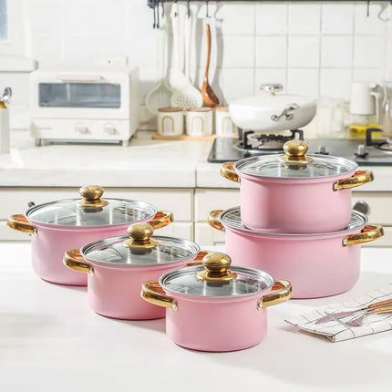 Set di pentole in acciaio inossidabile da 10 pezzi, pentole a induzione, utensili da cucina antiaderenti, casseruola in acciaio inossidabile con coperchio