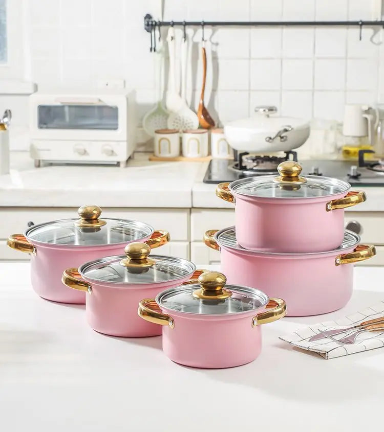 Set di pentole in acciaio inossidabile da 10 pezzi Pentole a induzione Utensili da cucina antiaderenti Pentola per stufato in acciaio inossidabile con coperchio per pentola