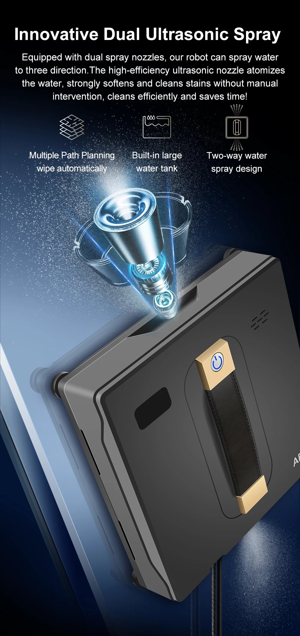 ABIR WD8 Fensterputzroboter, doppelter Wasserstrahl, intelligente AI-Reinigung, verbessertes Laser, Glaswandreinigung für Smart Home