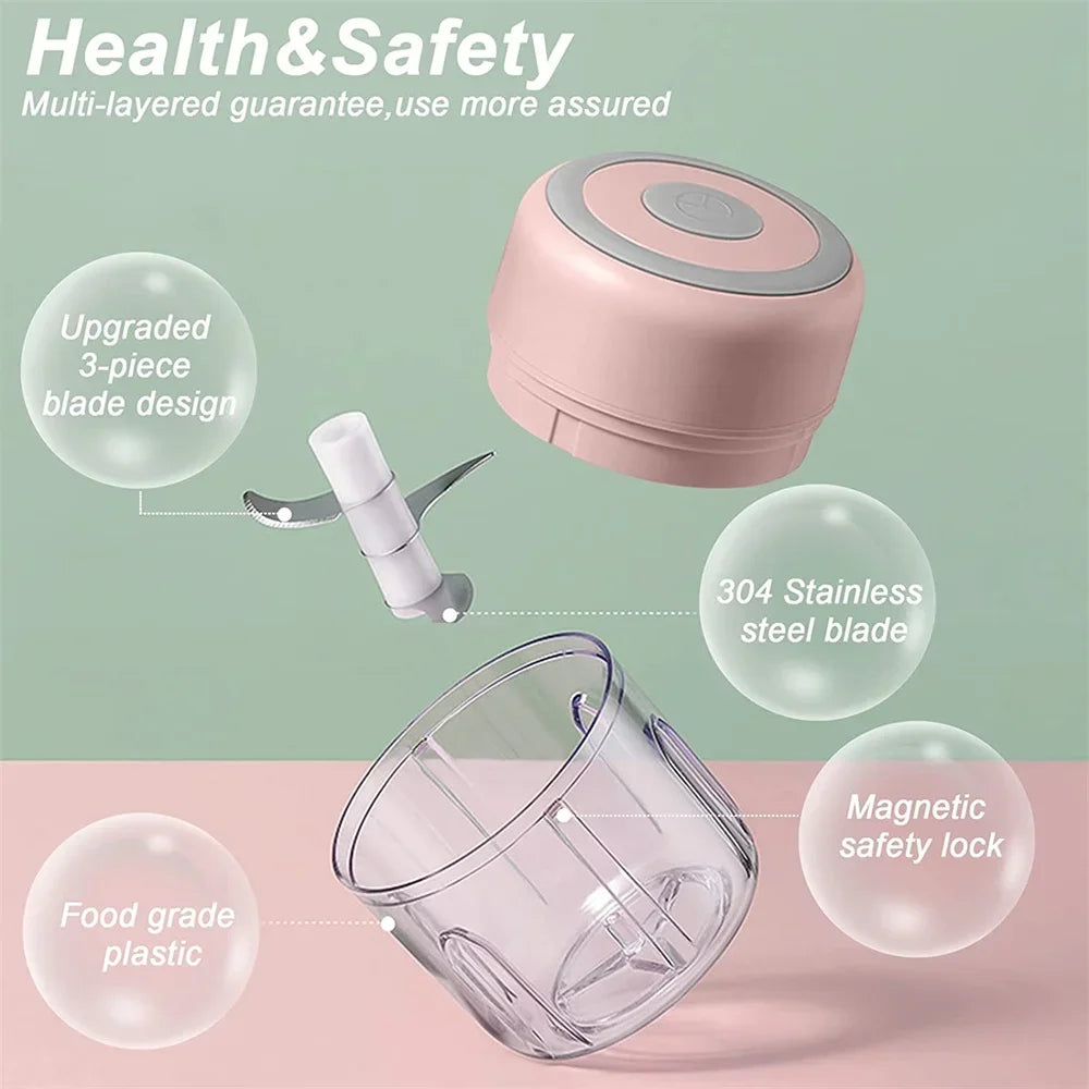 Mini-Elektrozerkleinerer für Knoblauch, tragbarer, kabelloser Gemüsemixer, USB-wiederaufladbarer Zwiebelhacker für Babynahrung, Chili, Kräuter
