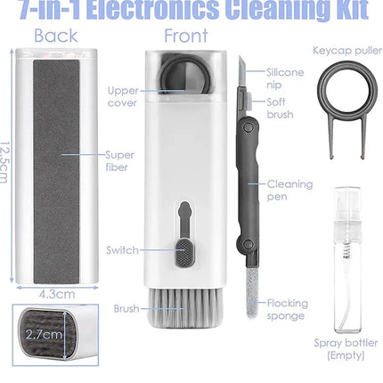 Kit 7 in 1: spazzola per la pulizia della tastiera del computer, penna per la pulizia degli auricolari, strumenti per la pulizia della tastiera, kit estrattore di copritasti, detergente
