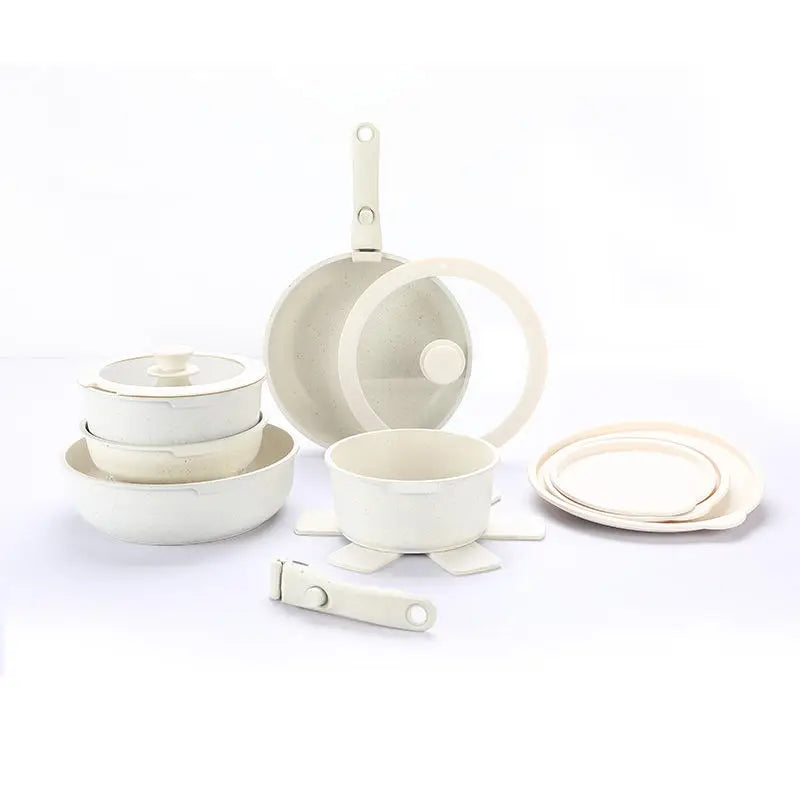 DONNOR 17 Pezzi Set Pentole e Padelle in Alluminio Pressofuso Set di Pentole Antiaderenti Utensili da Cucina Lavabile in Lavastoviglie Supporto a Induzione