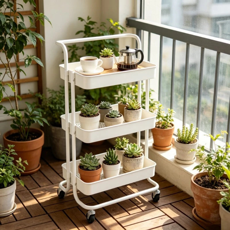 Carrello da cucina bianco a 3 livelli, 42x35x85 cm, materiale in ferro e ABS, stile moderno e semplice, telaio robusto anti-vibrazione, ampio spazio di archiviazione a strati, ruote universali scorrevoli, facile montaggio, sa