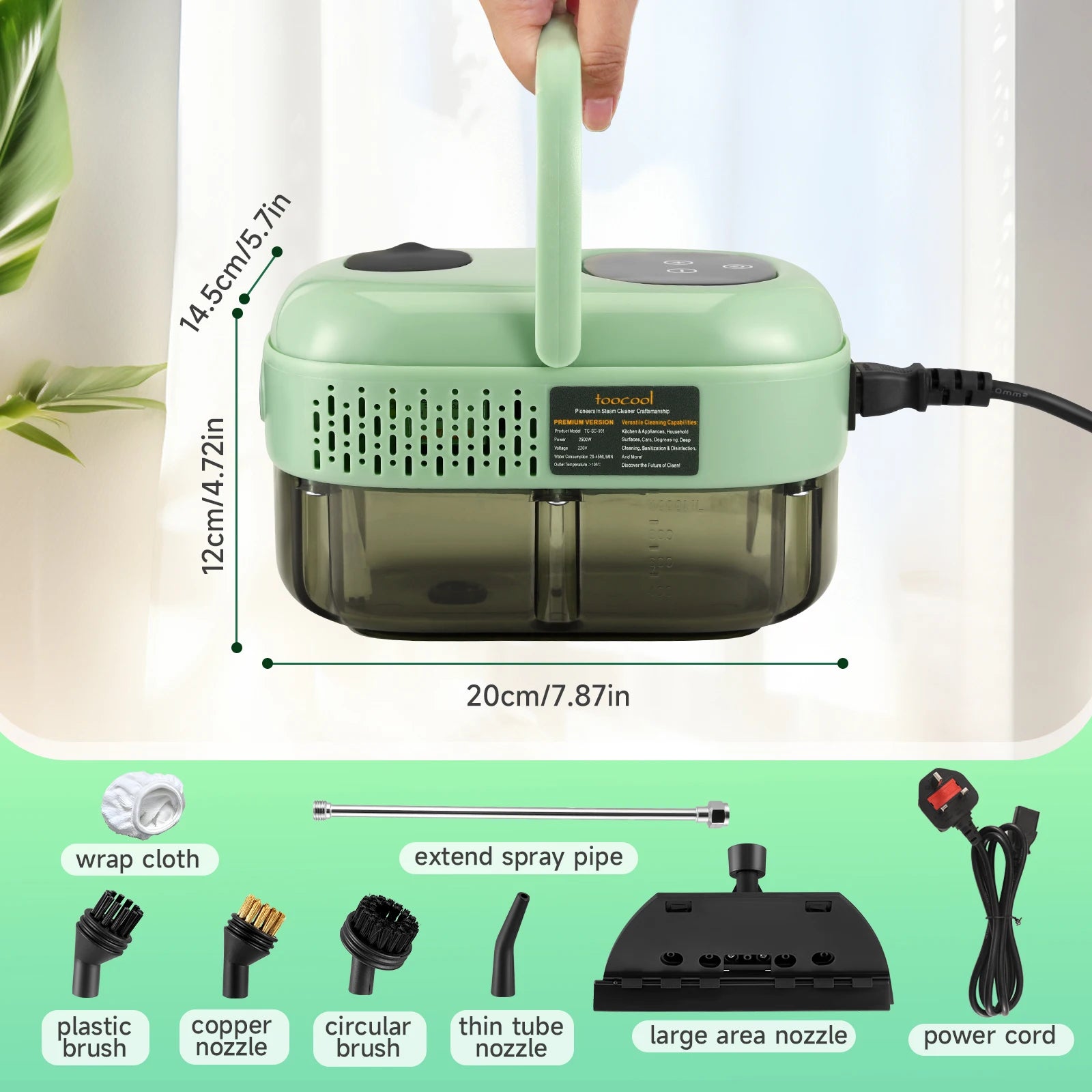 Handdampfreiniger 1100 ml mit Smart Touch, 3 Düsen, 2500 W hoher Leistung für die Auto- und Teppichreinigung