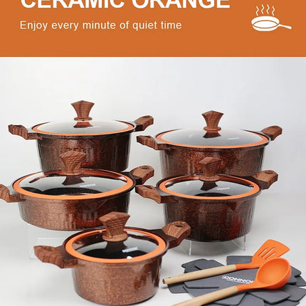 DONNOR Set di pentole da 6/15 pezzi, pentola per zuppa antiaderente, pentola per stufato con coperchio in vetro, pentole con rivestimento sano in granito per fornelli da cucina universali