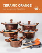 DONNOR Set di Pentole 6/15 Pezzi Pentola per Zuppa Antiaderente Pentola per Stufato con Coperchio in Vetro Pentole per Cappotto Sano in Granito per Stufe da Cucina Universali