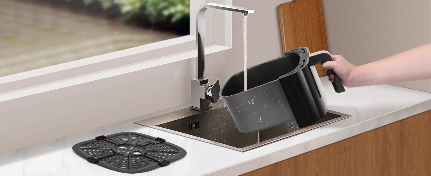 Friggitrice ad aria 6,5 L XXL doppia resistenza 8 funzioni finestra visualizzazione griglia antiaderente Taylor Swoden nera
