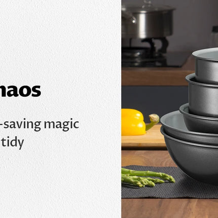 Bezia Induction Cookware Healthy Ceramic Coating, Nonstick Pots and Pans Set 13 PCS with Detachable Handles
