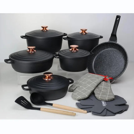 18PSC Set di pentole per la cucina domestica Padella antiaderente e pentola in alluminio pressofuso rivestito in granito con coperchio Pentola in smalto pressofuso Materiale medico per riso