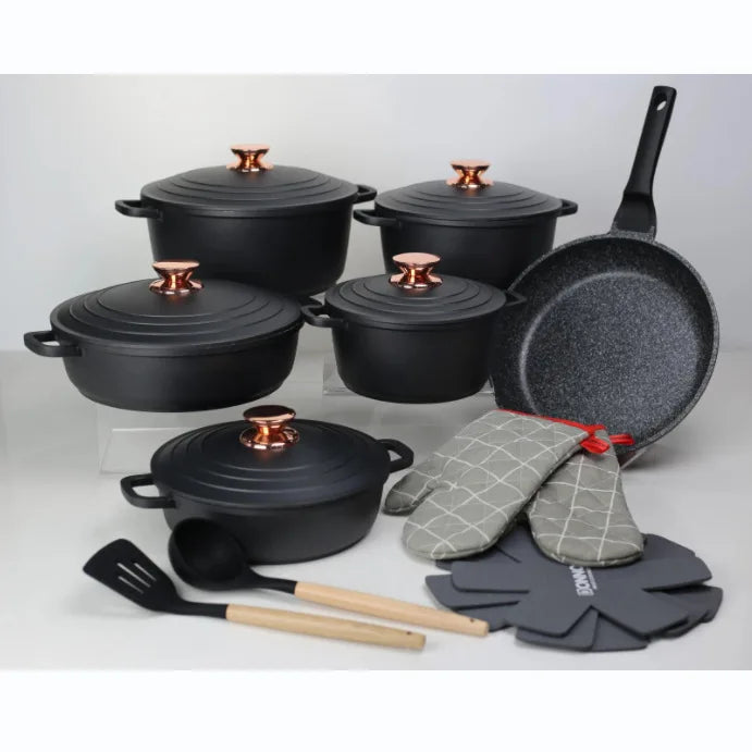 18PSC Set di pentole per la cucina domestica Padella antiaderente e pentola in alluminio di granito con coperchio Pentola in smalto pressofuso Materiale metallico per riso medico