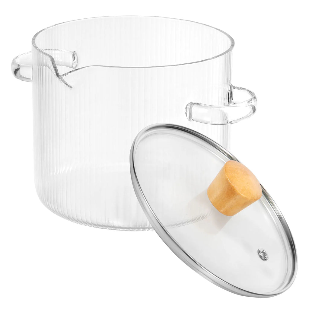1,6/2,3L Glas Kochtopf mit Deckel Glaskessel Müsli Schalen Kochtopf Transparenter Borosilikatglas Suppentopf