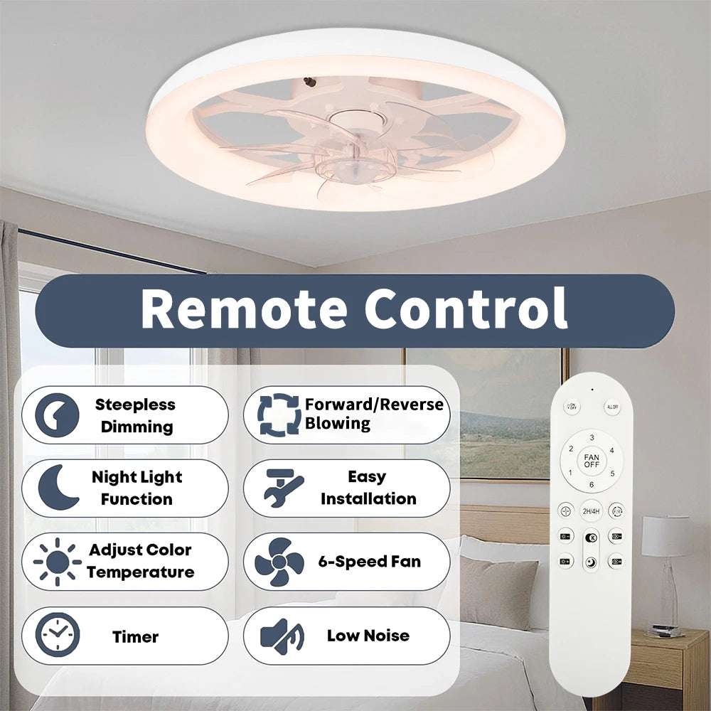 Ventilatore da Soffitto Intelligente XINGOO Nordic con Luce e Telecomando, Decorazione per Camera da Letto, Ventilatore con Pale Invisibili