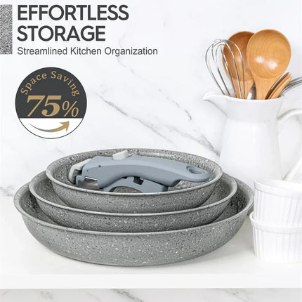 MICHELANGELO Nonstick Pan Set with Detachable Handle Aluminum Pot with Granite Coating Egg Pan Cookware Set