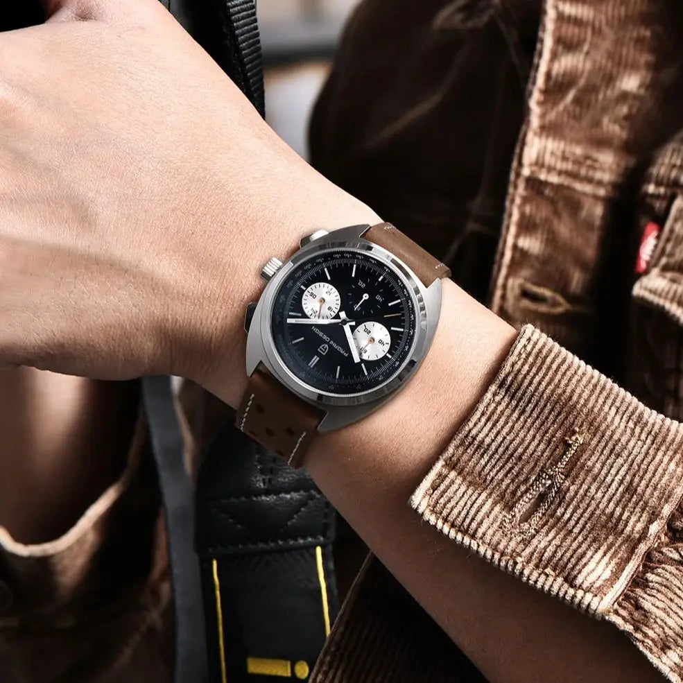 PAGANI DESIGN Orologio da polso al quarzo uomo Retro Panda Cronografo Vetro zaffiro