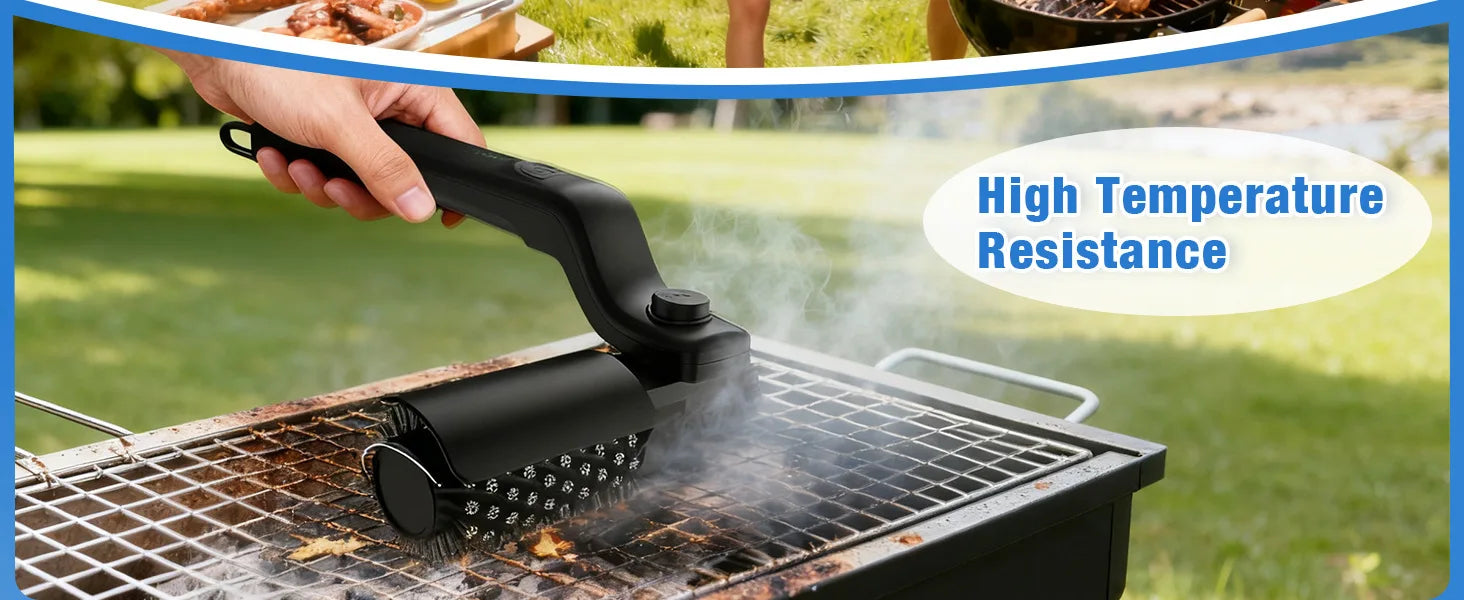 Elektrische Grillbürste mit 3 Geschwindigkeitsstufen, 180°° Verstellbarer Kopf für die Reinigung von Outdoor-Grills und Räucheröfen, 90 Minuten Akkulaufzeit