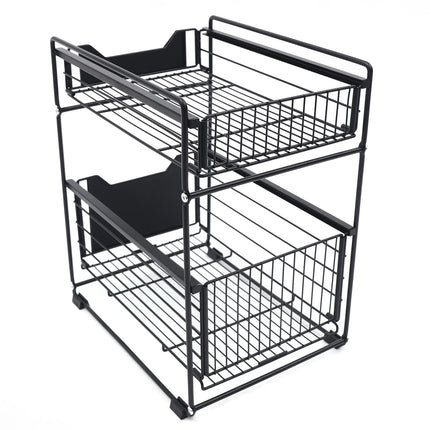 2-Tier Pull-Out Organizer for Cabinets, Under-Sink Space-Saving Shelf, Adjustable Sliding Drawer for Kitchen and Bathroom
