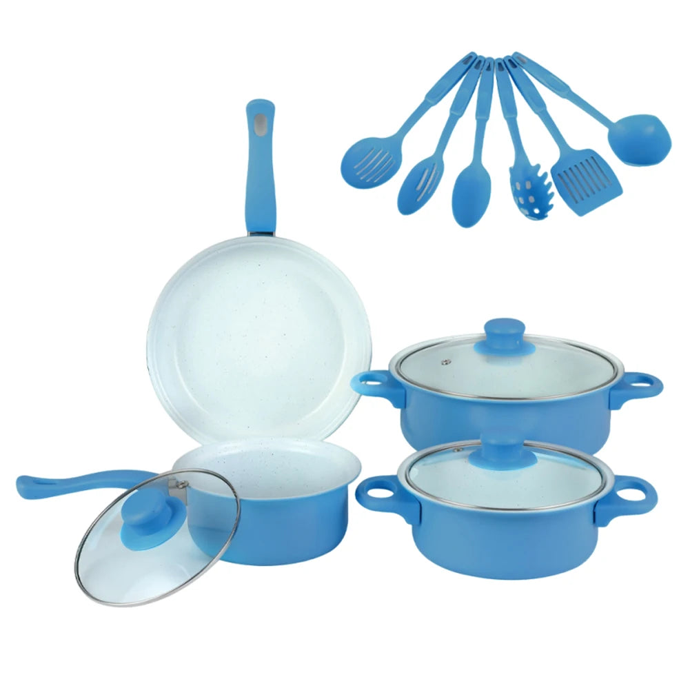 12 pezzi set di pentole antiaderenti pentola per il latte padella in pietra Maifan con coperchio set di pentole impilabili per tutti i piano cottura