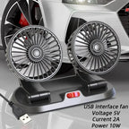 Ventilatore per auto EAFC 5V 12V a doppia testa con raffreddamento ad aria a 360° °   Mini ventilatore portatile USB regolabile per auto, accessori per auto a basso rumore