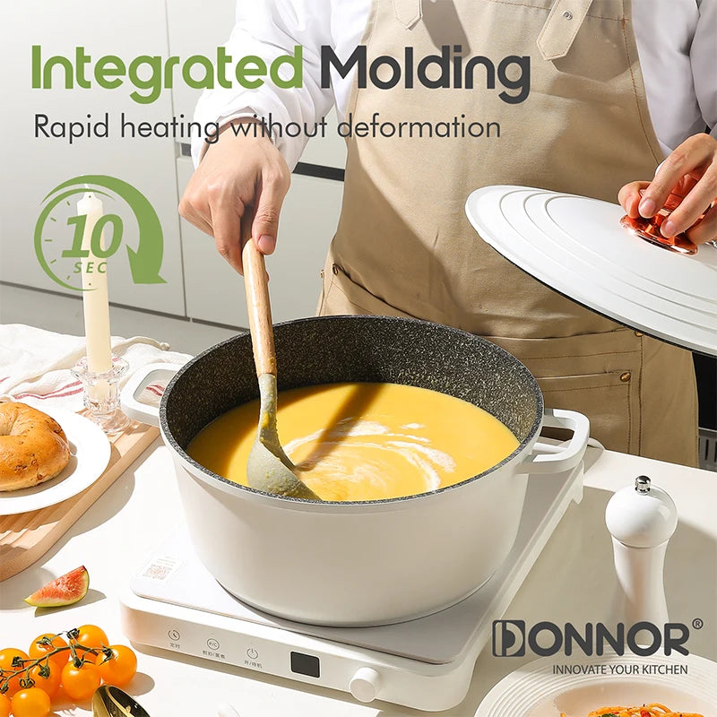 DONNOR Set di pentole in ceramica Set di pentole a induzione da 18 pezzi con coperchio Set di padelle e pentole antiaderenti salutari da cucina con padella JT532