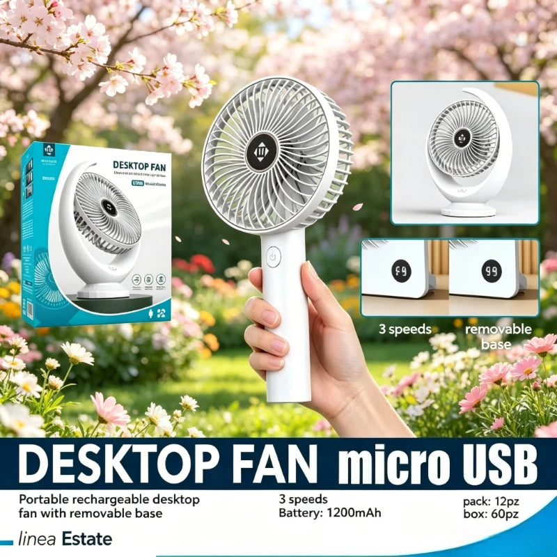 WETECH Ventilatore portatile piccolo, ventilatore da tavolo ricaricabile tramite USB, ventilatore personale silenzioso a 3/5 velocità per studio e ufficio