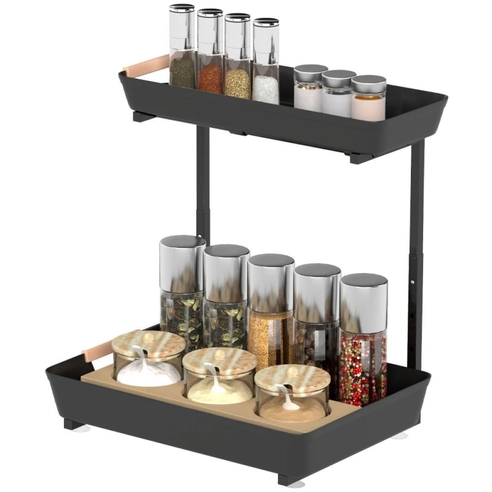 Scaffale da cucina, scaffale regolabile in altezza con 2 cestini, mobiletto per caffè 40 x 30 x 33,5-42 cm