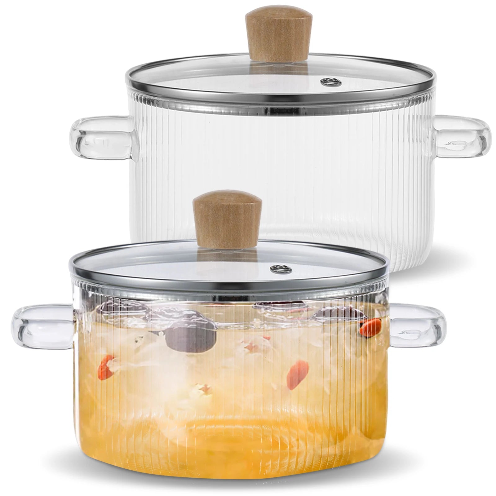 Glas-Topf mit Deckel Hitzebeständiger 1,6 l/54 Unzen Glas-Topf mit Doppelgriffen Antihaftbeschichteter Glas-Suppentopf Herdplatte